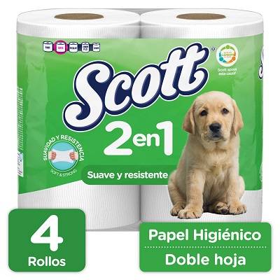 Scott papel higiénico 2 en 1 doble hoja (4 pack)