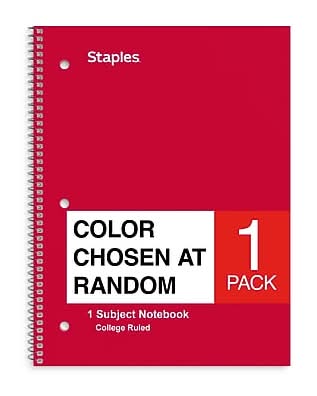 Staples® Poly 1-Subject Notebook, 8 x 10.5, College Ruled, 70 Sheets, Color chosen at random (ST54894C)