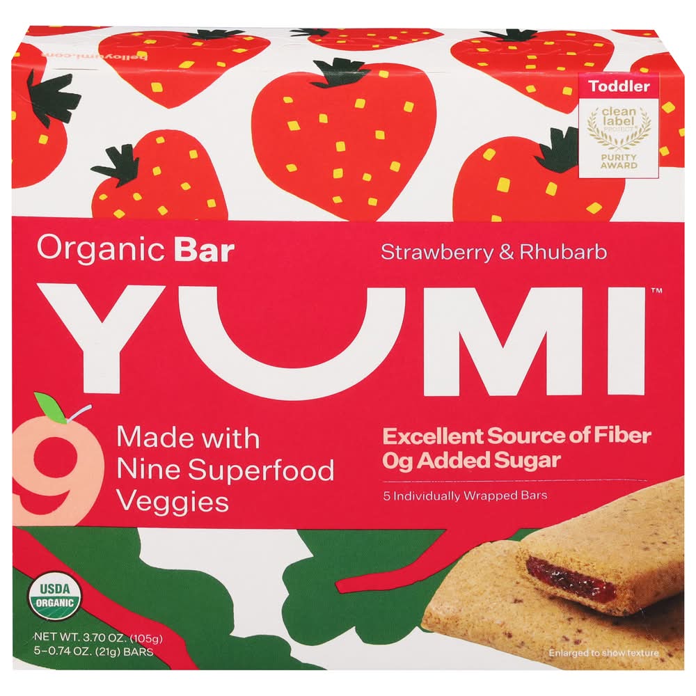 Yumi Clean Label Certified Organic Bars, Strawberry-Rhubarb (0.74 oz, 5 ct)