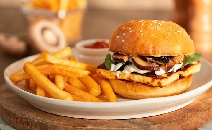 Grilled Haloumi & Mushroom Burger
