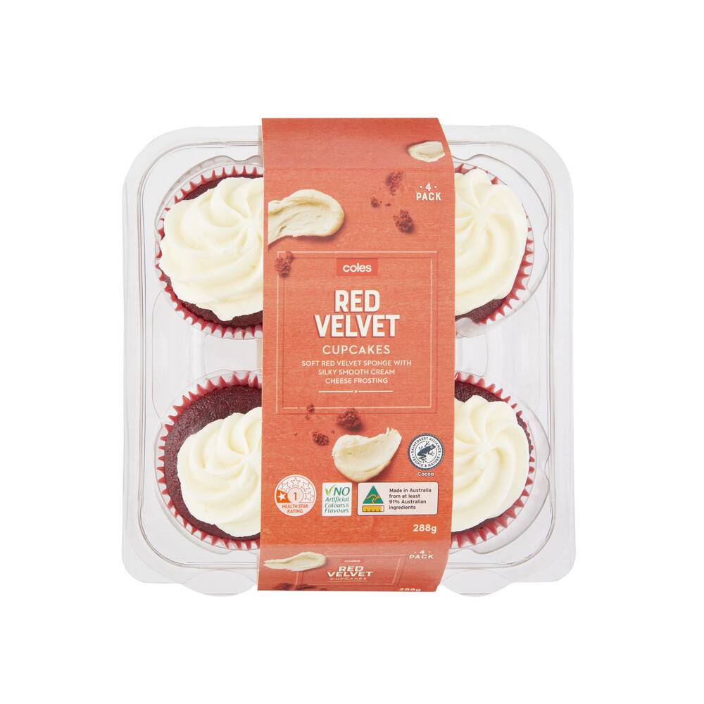 Coles Cupcakes Red Velvet 4 pack 288g