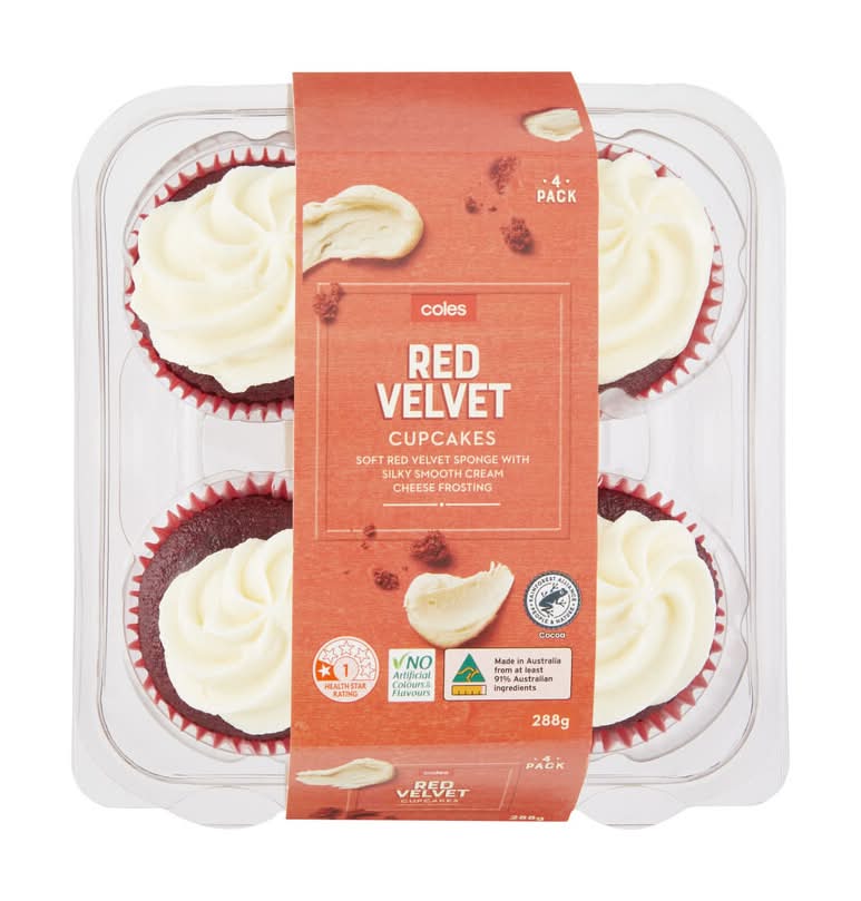 Coles Cupcakes, Red Velvet (288g, 4 pack)