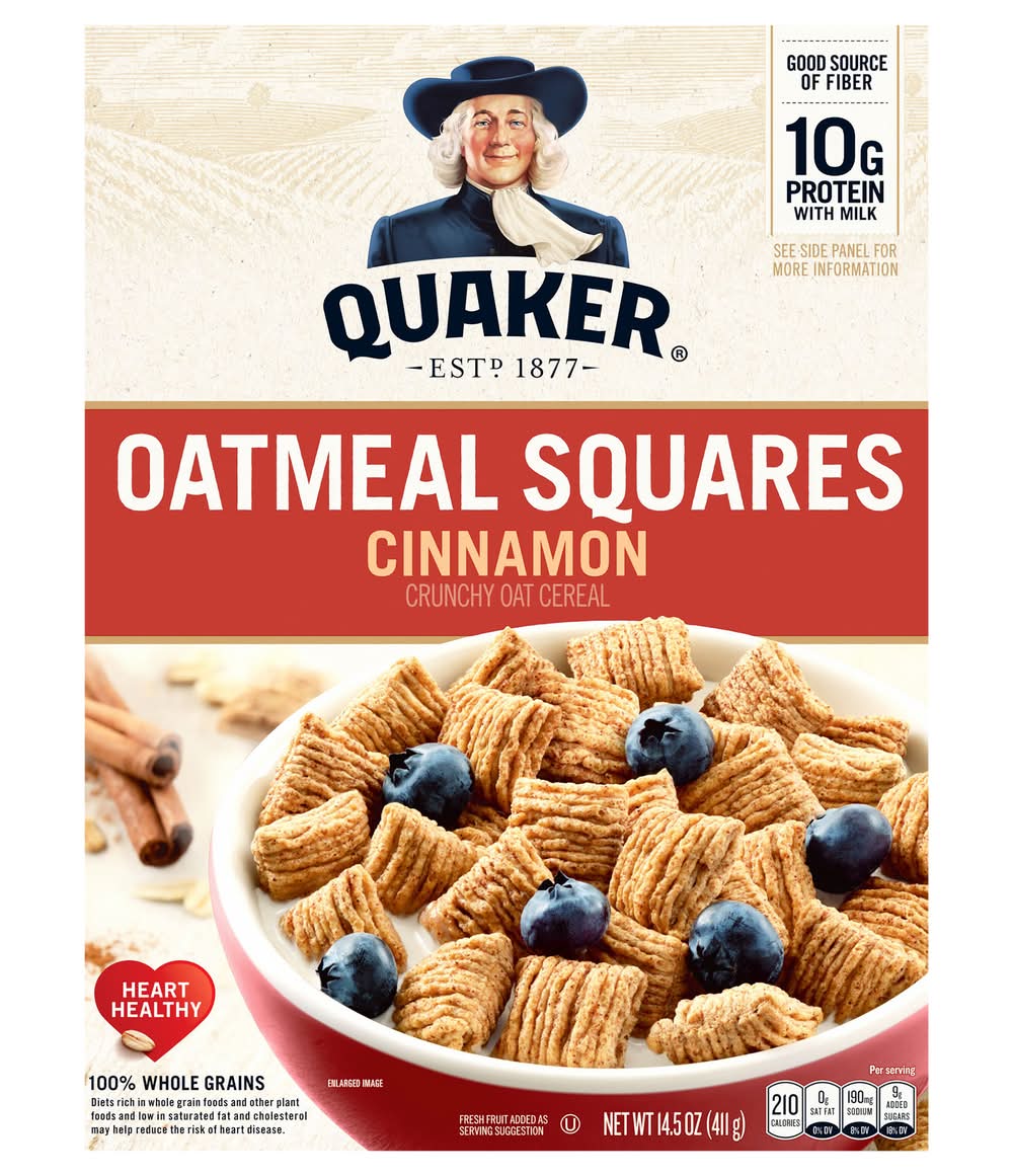 Quaker Oatmeal Squares Cereal, Cinnamon (14.5 oz)