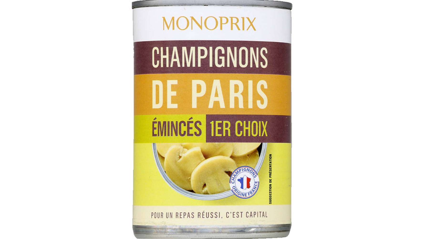 Monoprix Champignons de Paris émincés 1er choix La boîte de 230 g net égoutté