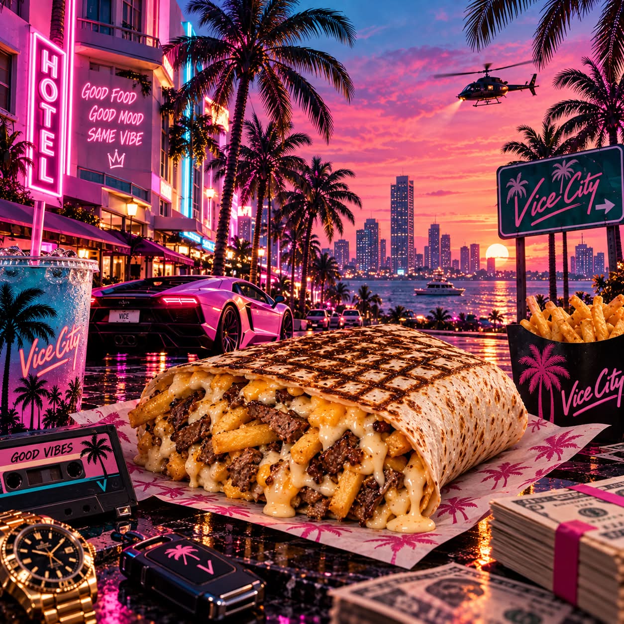 MENU TACOS Vintage Vice City (L)