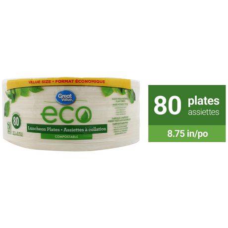 Great Value Eco Compostable Luncheon Plates 22.2 cm (80 units)
