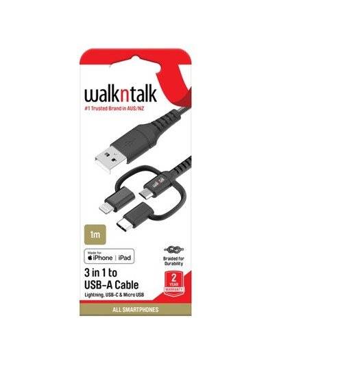 WalknTalk 3in1 Charging Cable Lightning Micro USB-C