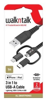 Walkntalk 3In1 Charging Cable Lightning Micro Usb-C
