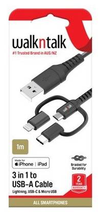 WalknTalk 3in1 Charging Cable Lightning Micro USB-C