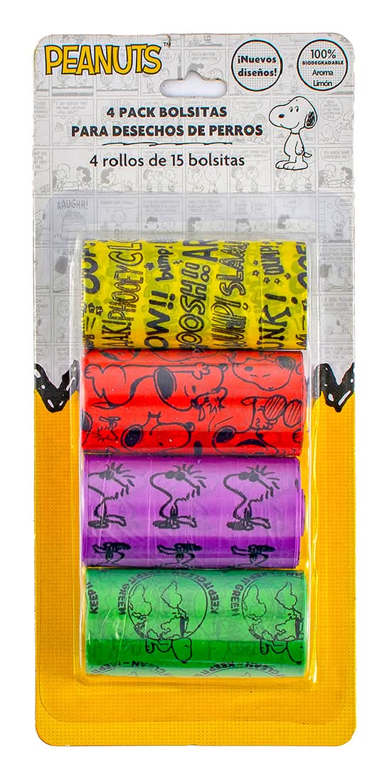 Peanuts · Bolsas para desechos de perros con diseño de snoopy, limón, 23x33 cm (4 un)