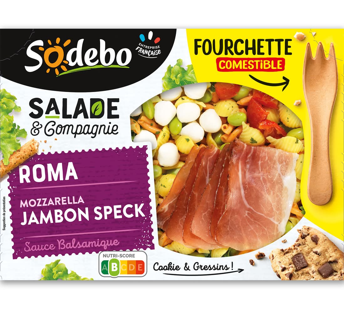 Sodebo - Salade roma avec pâtes et tomates marinées en sauce balsamique, mozzarella jambon speck (320g)