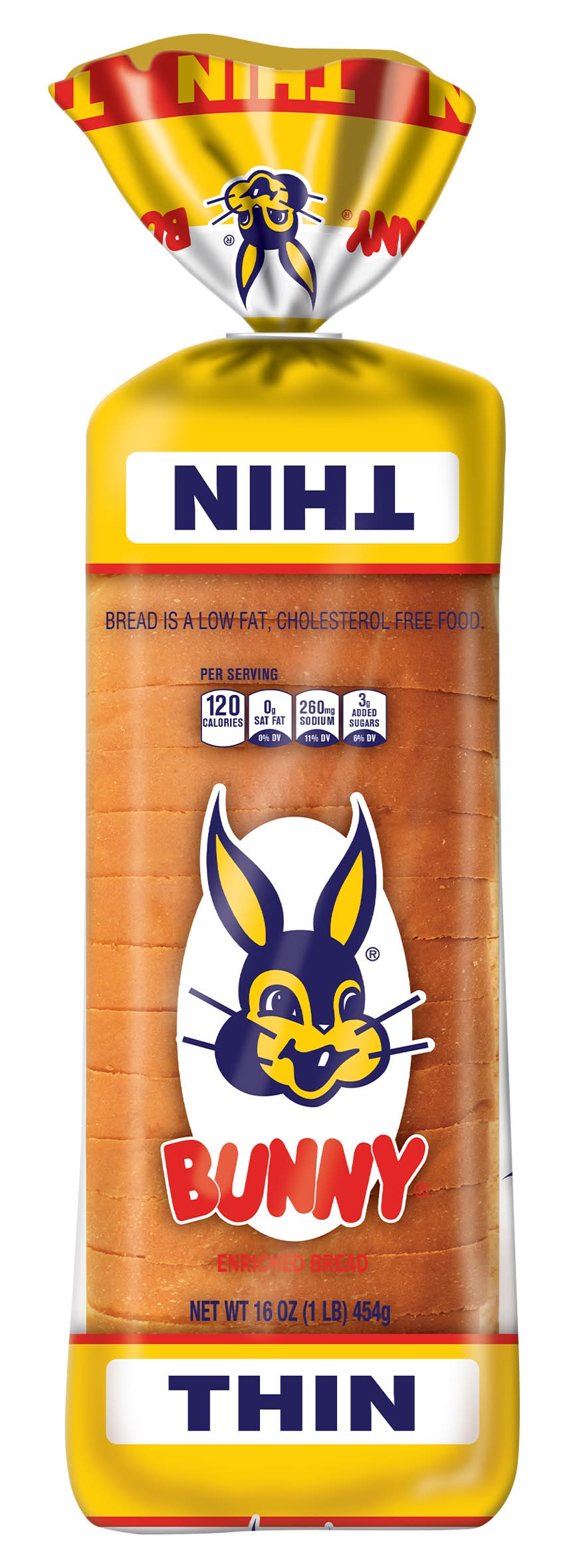 Bunny Bread Thin Sliced Enriched Sliced Bread Loaf, Brown (16 oz)