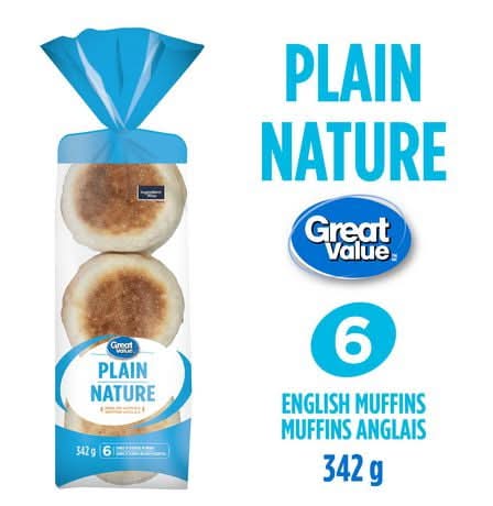 Great Value Plain Nature English Muffins (342 g, 6 ct)