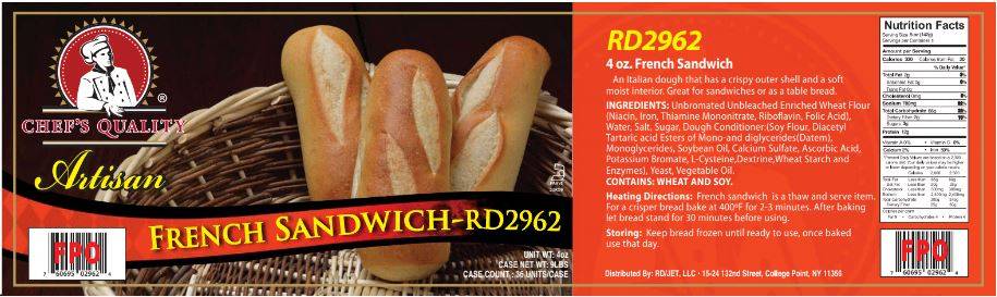 Frozen Chef's Quality - French Sandwich Bread - 36/4 oz pieces (1 Unit per Case)