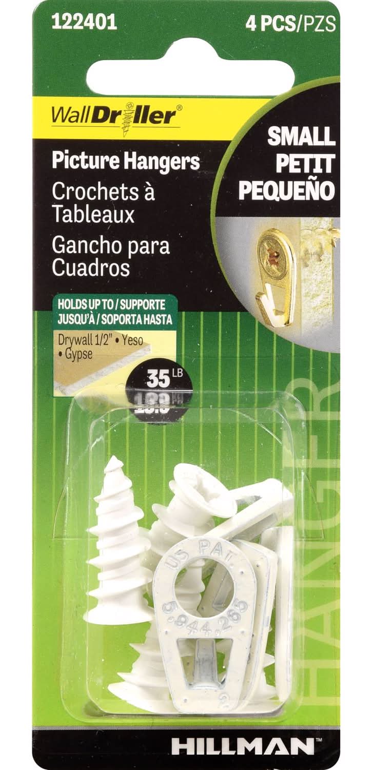 Hillman Walldriller White Self-Drilling Picture Hanger 35 Lb 2 Pk