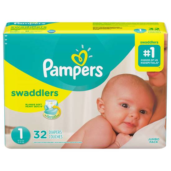 Pampers Swaddlers Size 1 (8-14 lb)jumbo pack diapers ( 32 ct )