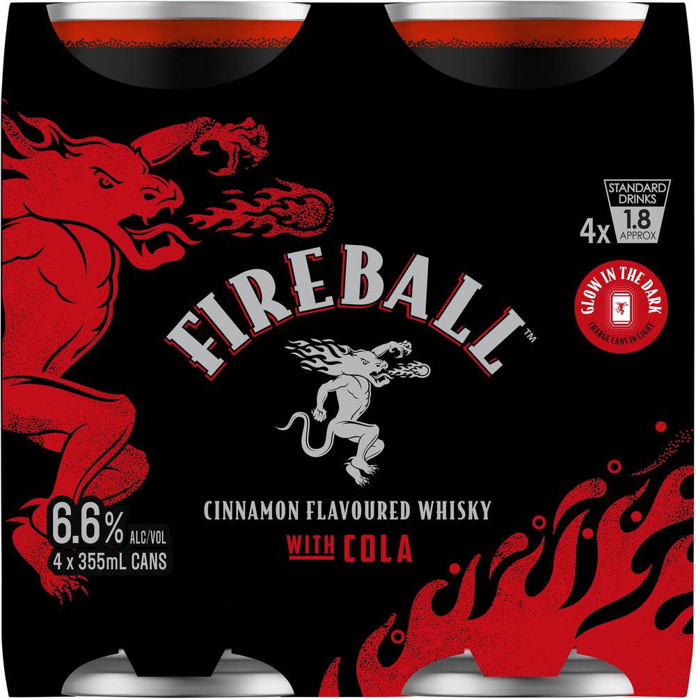 Fireball & Cola 6.6% Can 355ml X 4 pack