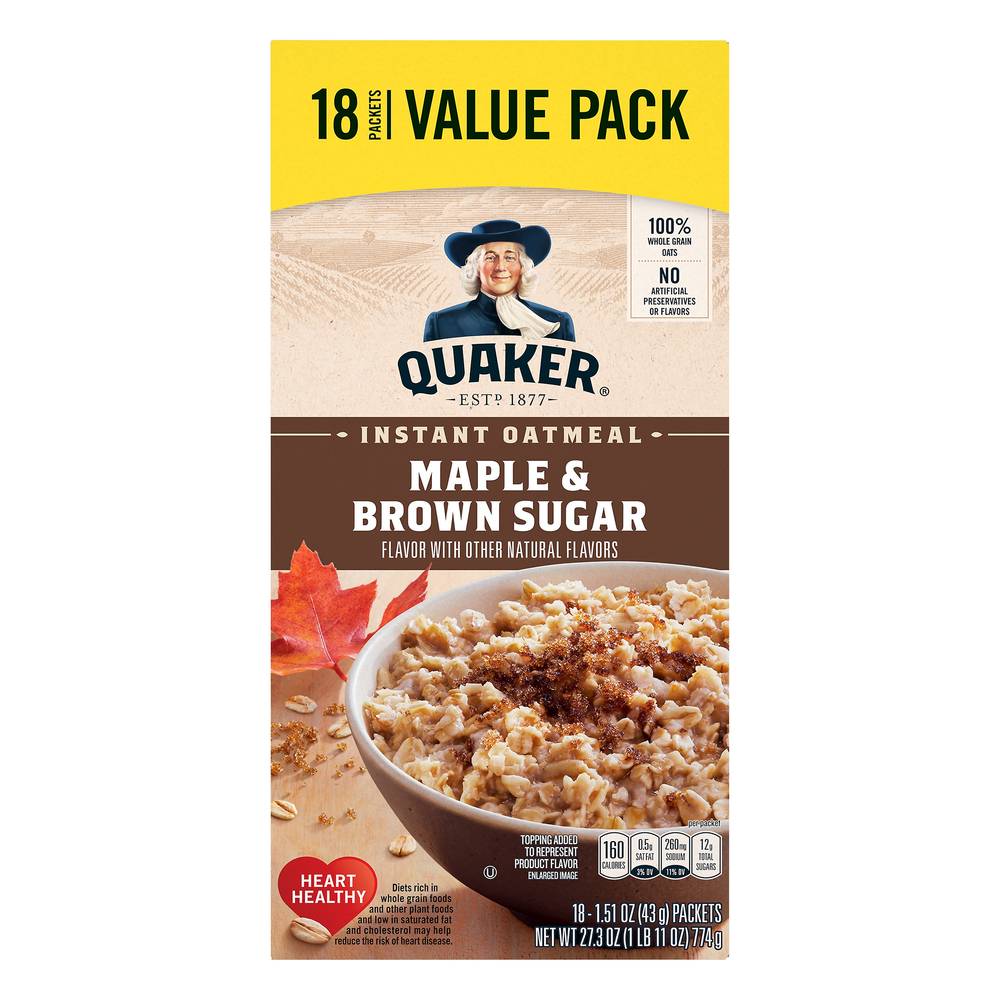 Quaker Instant Oatmeal, Maple-Brown Sugar (1.51 oz, 18 ct)