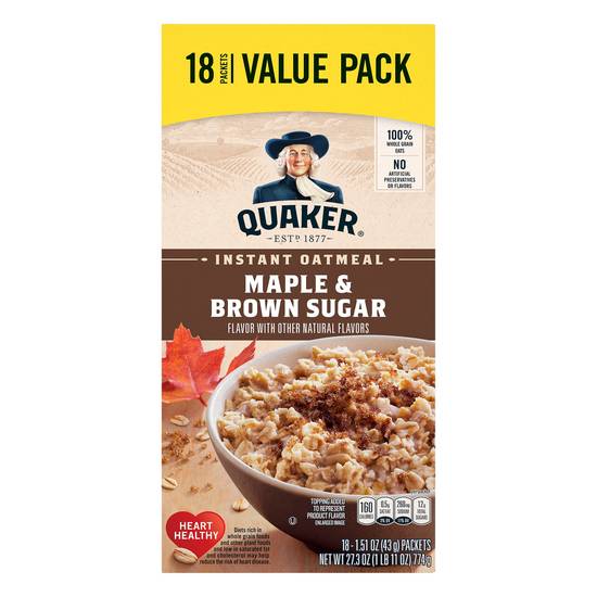 Quaker Maple & Brown Sugar Instant Oatmeal (18 ct)