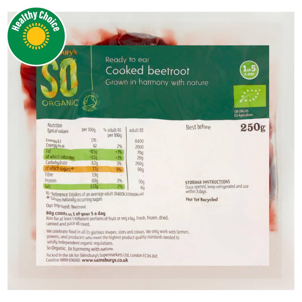Sainsbury's So Organic Beetroot Vacuum pack (250g)