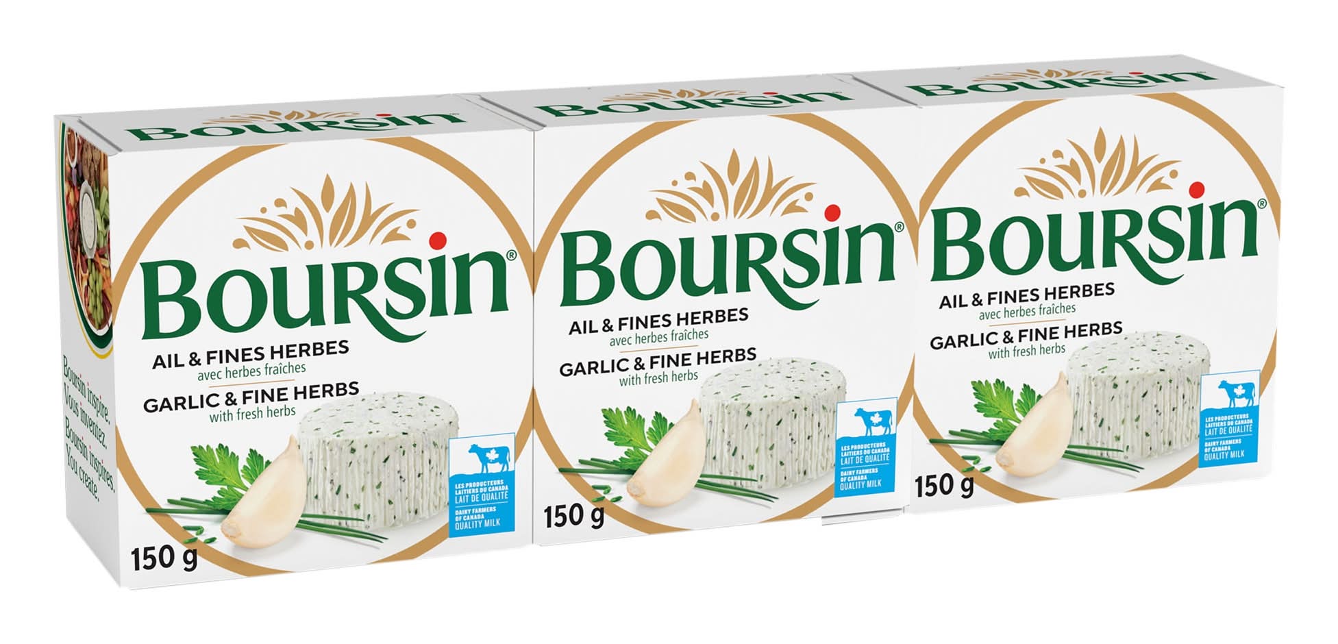 Boursin - Ail & Fines Herbes 3 X 150 G / Boursin Garlic & Fine Herbs, 3 X 150 G