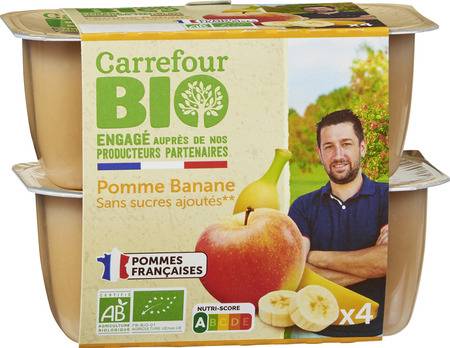 Carrefour bio pomme banane sans sucres ajoutés (4 pièces)