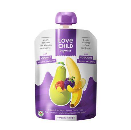 Love Child Organics Child Yogurt & Grain - Pears, Bananas, Blackberries & Raspberries (128 ml)
