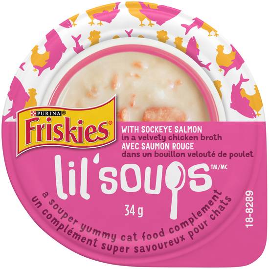 Purina Friskies Lil Soups With Sockeye Salmon in a Velvety Chicken Broth Cat Food Complement (34 g)
