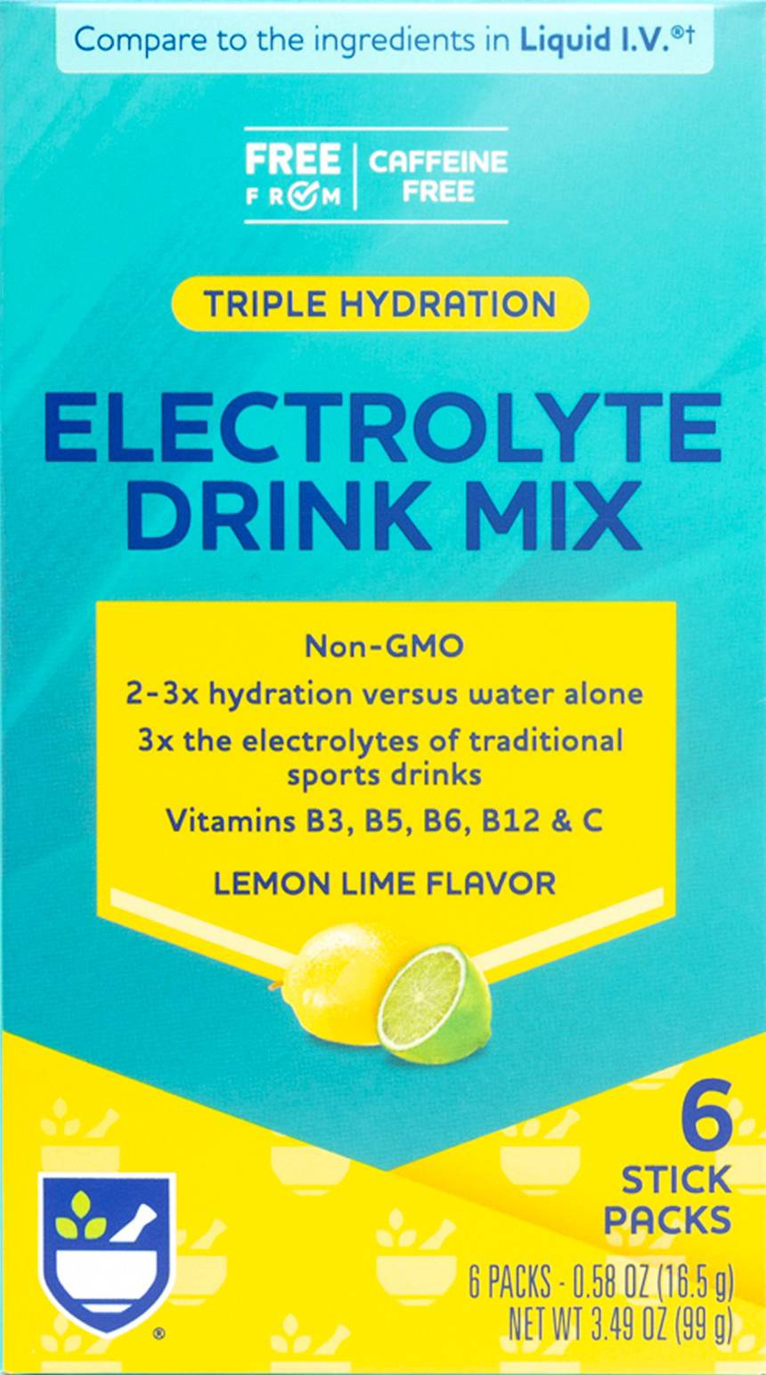 Rite Aid Triple Hydration Electrolyte Drink Mix, Lemon Lime (0.58 oz, 6 ct)