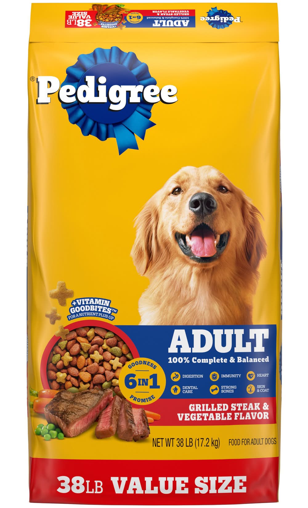 Pedigree Complete Nutrition Dry Dog Food, Grilled Steak & Vegetable, Adult (38 lbs)