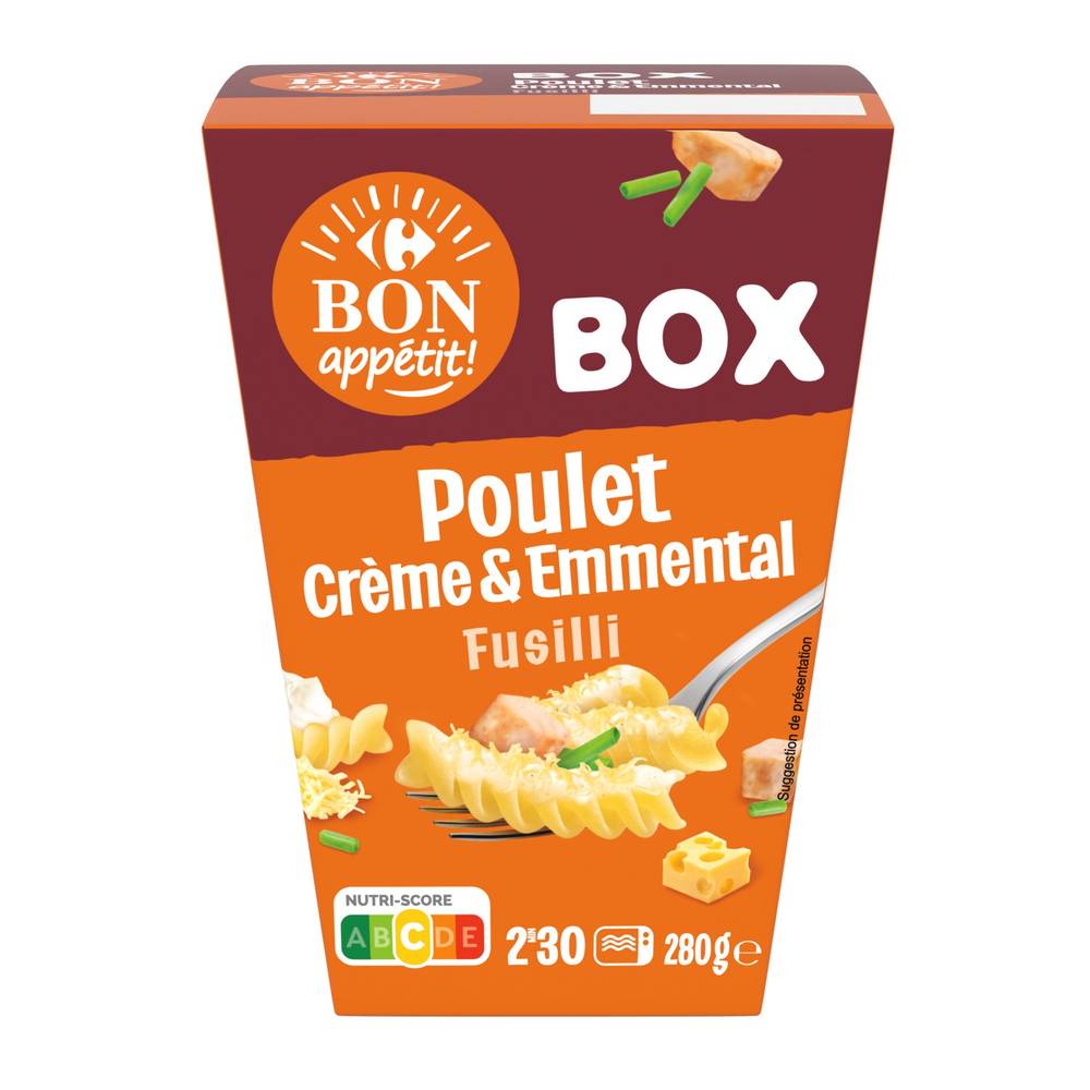 Plat cuisiné Fusilli poulet crème CARREFOUR BON APPÉTIT - la boite de 280g