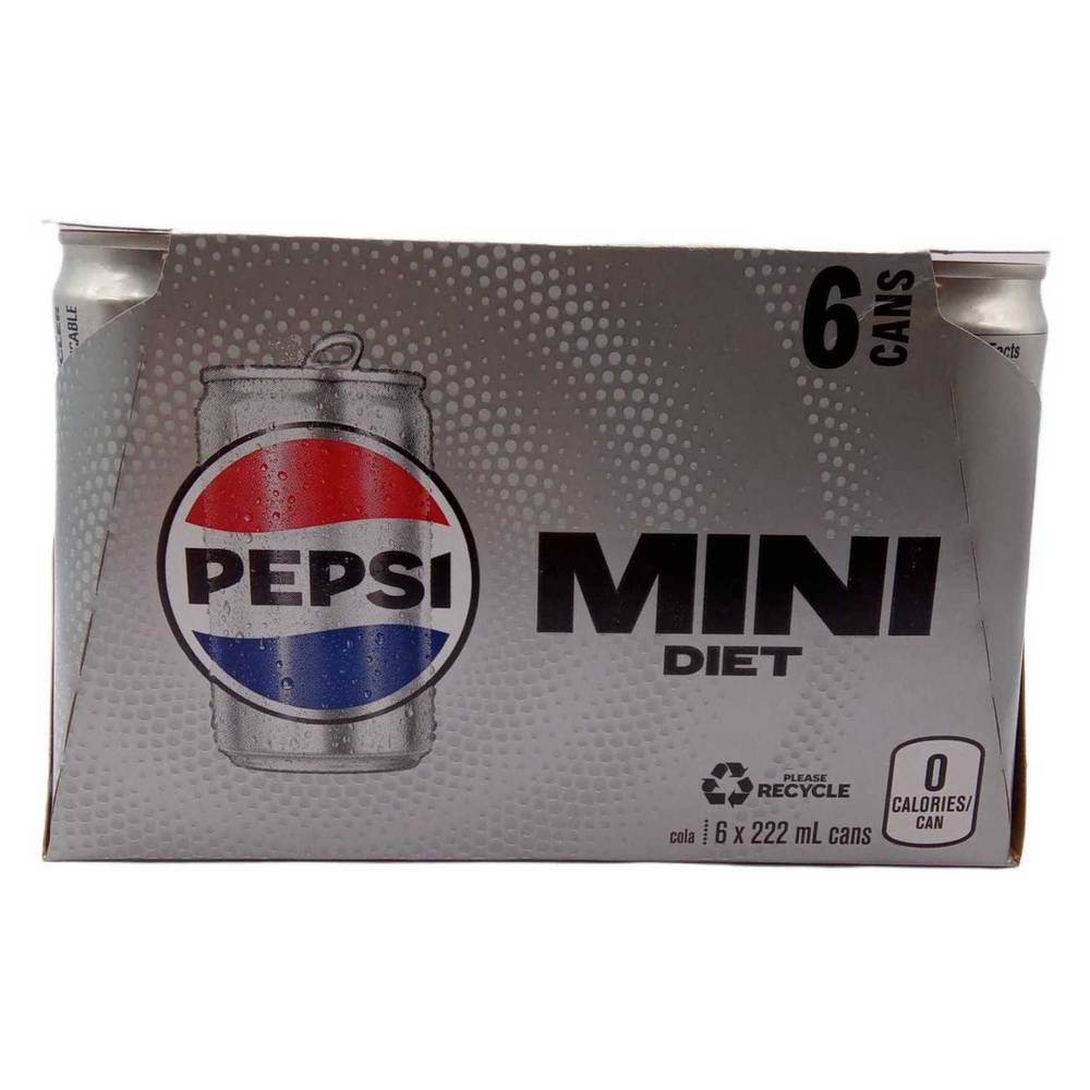 Diet Pepsi Mini Sugar-Free Cola Soda (6 x 222 ml)