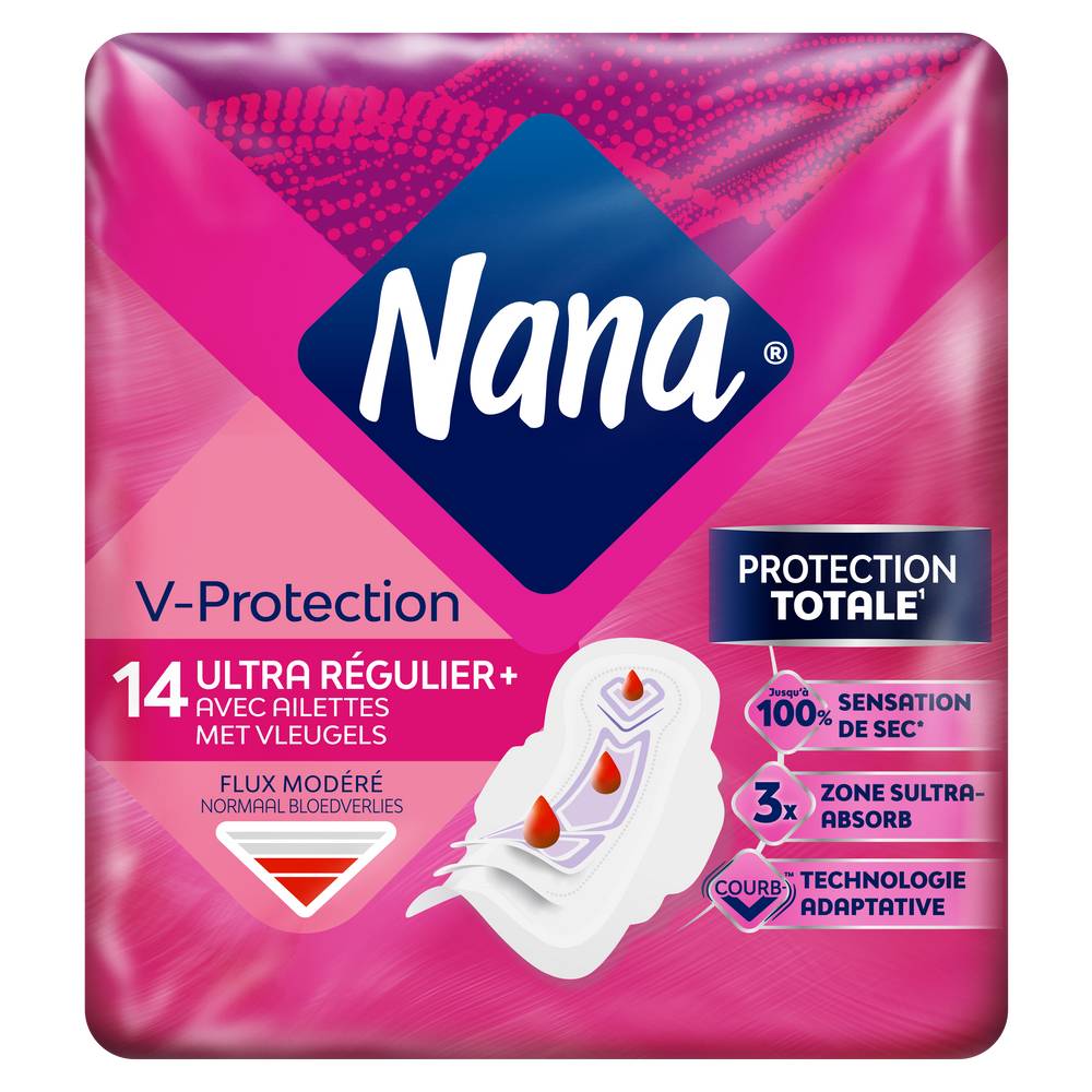 Nana - Serviettes hygiéniques ultra régulier plus avec ailettes (14 pièces)