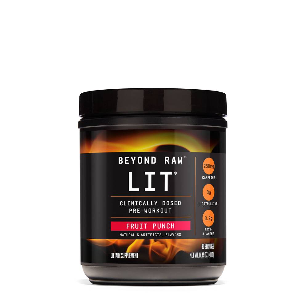 Beyond Raw Lit Clinically Dosed Pre-Workout Powder, Fruit Punch (14.29 oz)