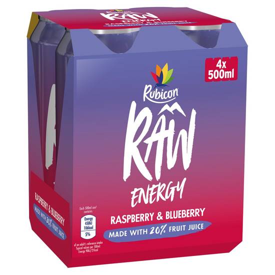 Rubicon RAW Energy Drink Raspberry & Blueberry 4 x 500ml