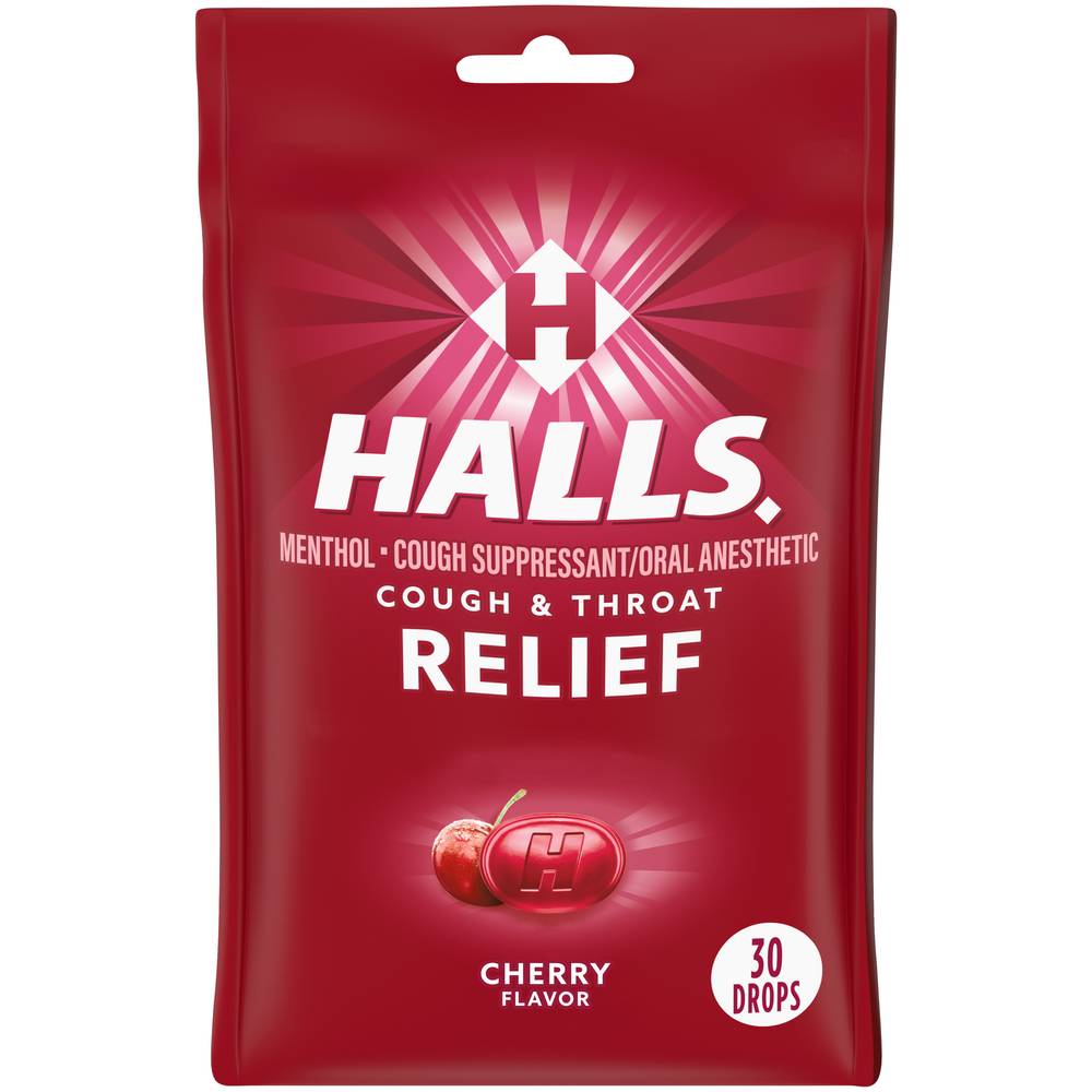 Halls Cough & Throat Relief Drops, Cherry (30 ct)