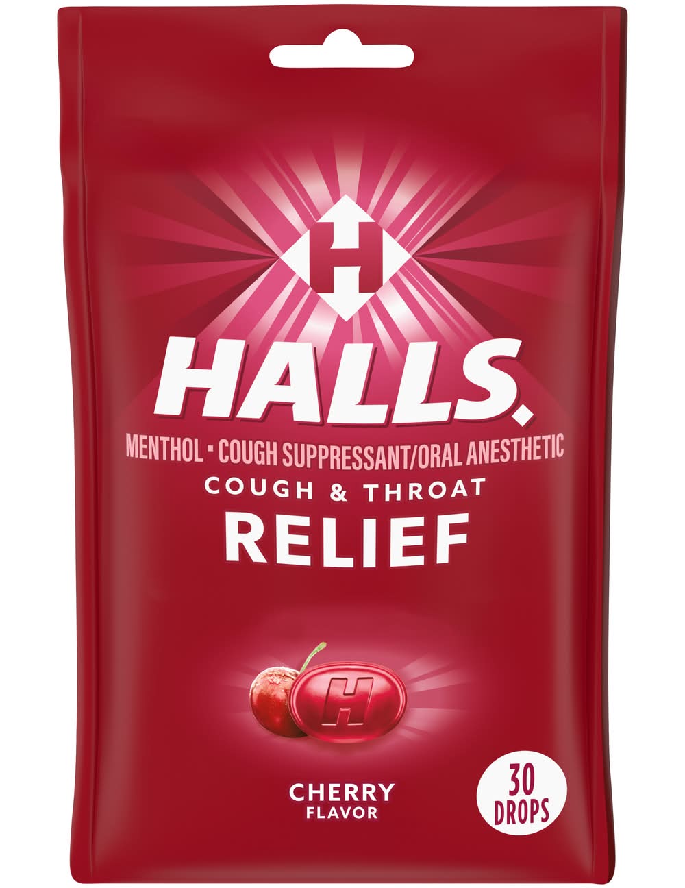 Halls Cough & Throat Relief Drops, Cherry (3.28 oz, 30 ct)