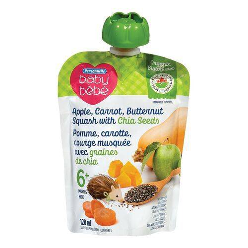 Personnelle purée biologique de pommes, carottes, courges musquées avec graines de chia (128ml) - organic baby purée (128 ml)