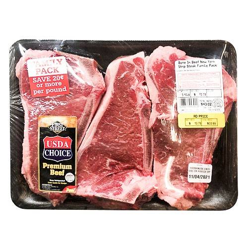 First Street · USDA Choice Bone In Beef New York Strip Steak Family Pack (approx 3.5 lbs)