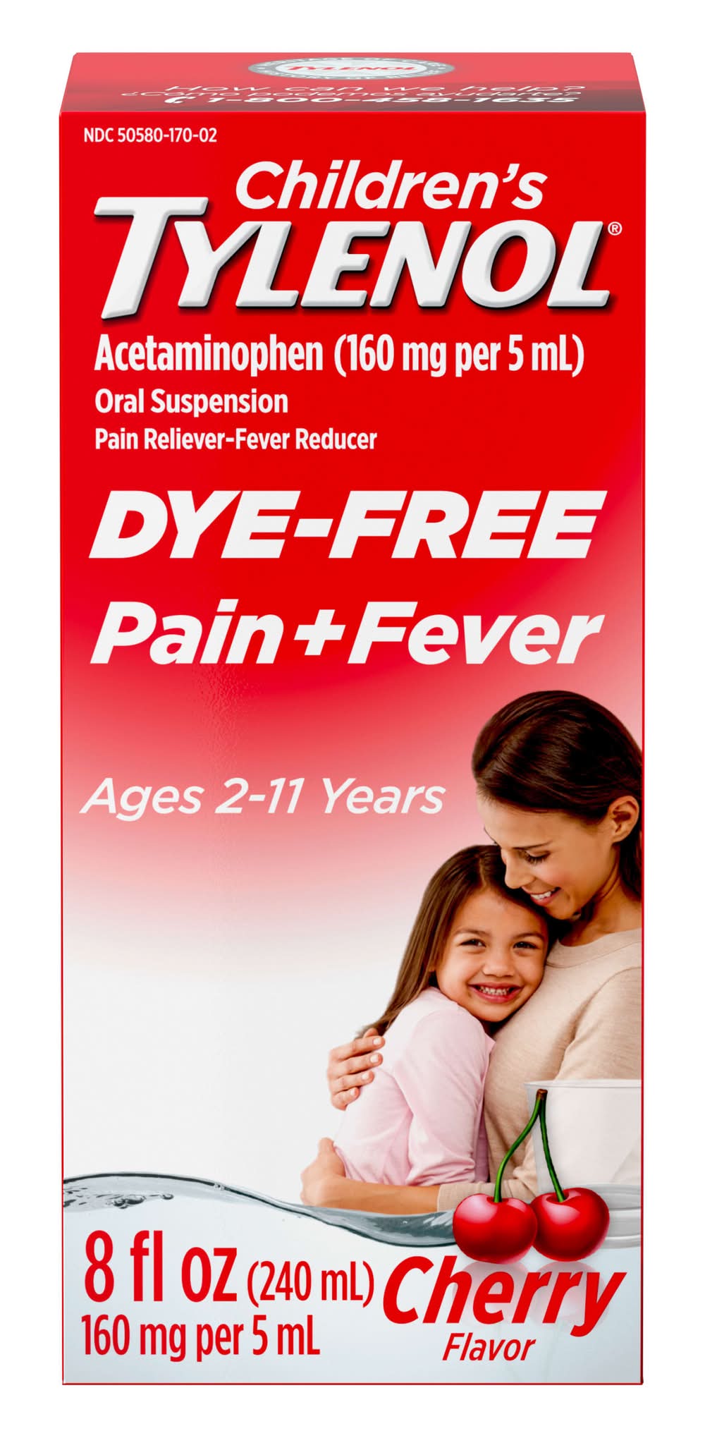 Tylenol Children's Pain + Fever Dye Free Relieving Liquid 2-11 Years, Cherry (8 fl oz)
