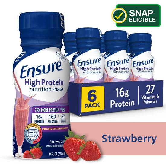 Ensure High Protein Nutrition Shake Strawberry Ready-to-Drink 8 fl oz, 6CT