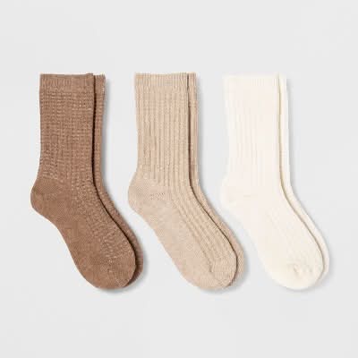Universal Thread Waffle Crew Socks, Women, 4-10, Cream (3 pack)