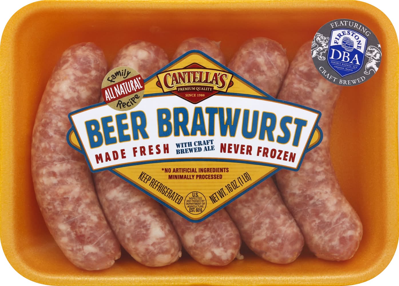 Cantella's Beer Bratwurst Sausages (16 oz)