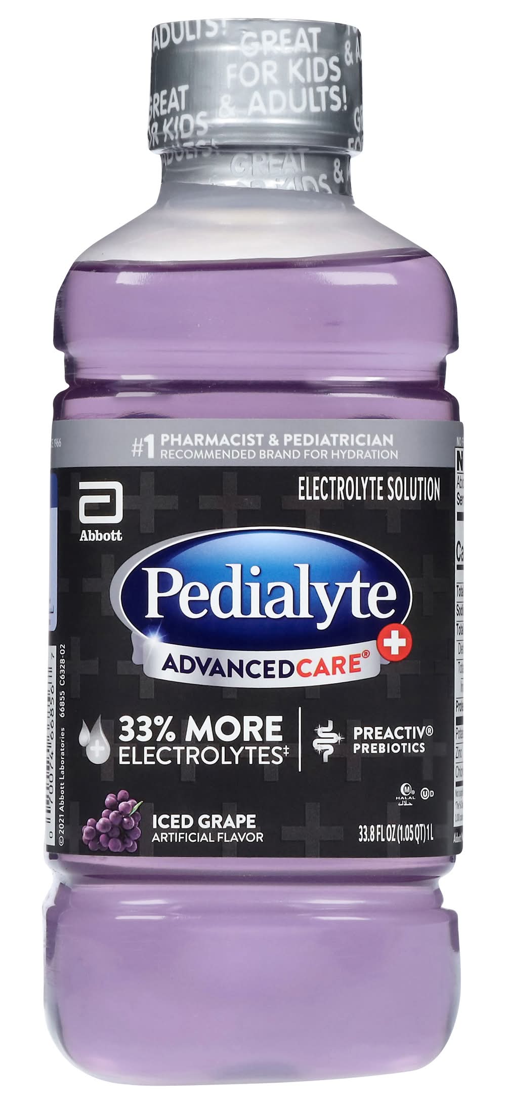 Pedialyte Advancedcare Plus Electrolyte Solution, Iced Grape (33.8 fl oz)