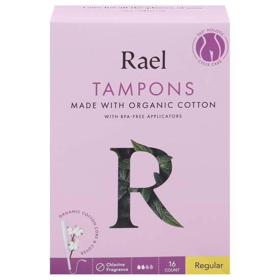 Rael Organic Regular Cotton Core Tampons