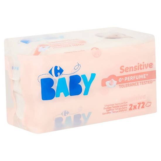 Carrefour Baby Sensitive Lingettes sans Parfum 2 x 72 Pièces