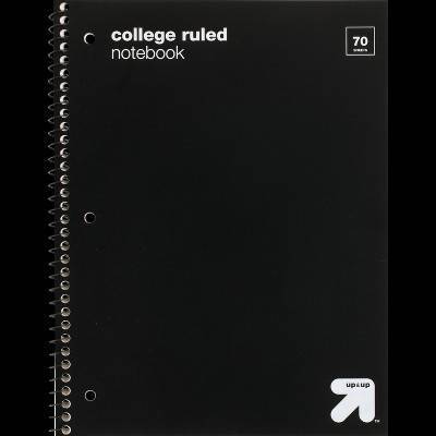 up&up College Ruled Black 1 Subject Flexible Plastic Cover Spiral Notebook, Black