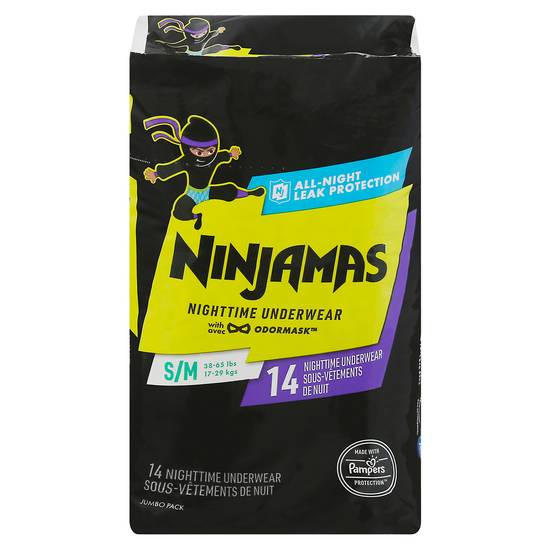 Ninjamas Nighttime Underwear With Odormask Sizes S-M (14 ct)
