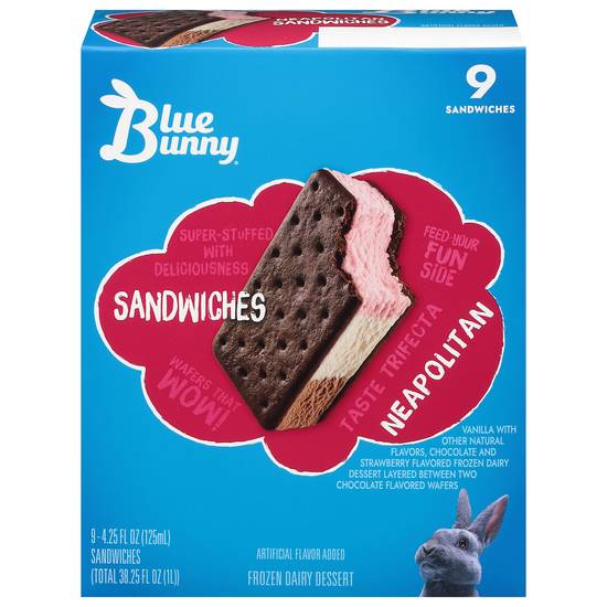 Blue Bunny Sandwiches Frozen Dairy Dessert (neapolitan) (9 ct)