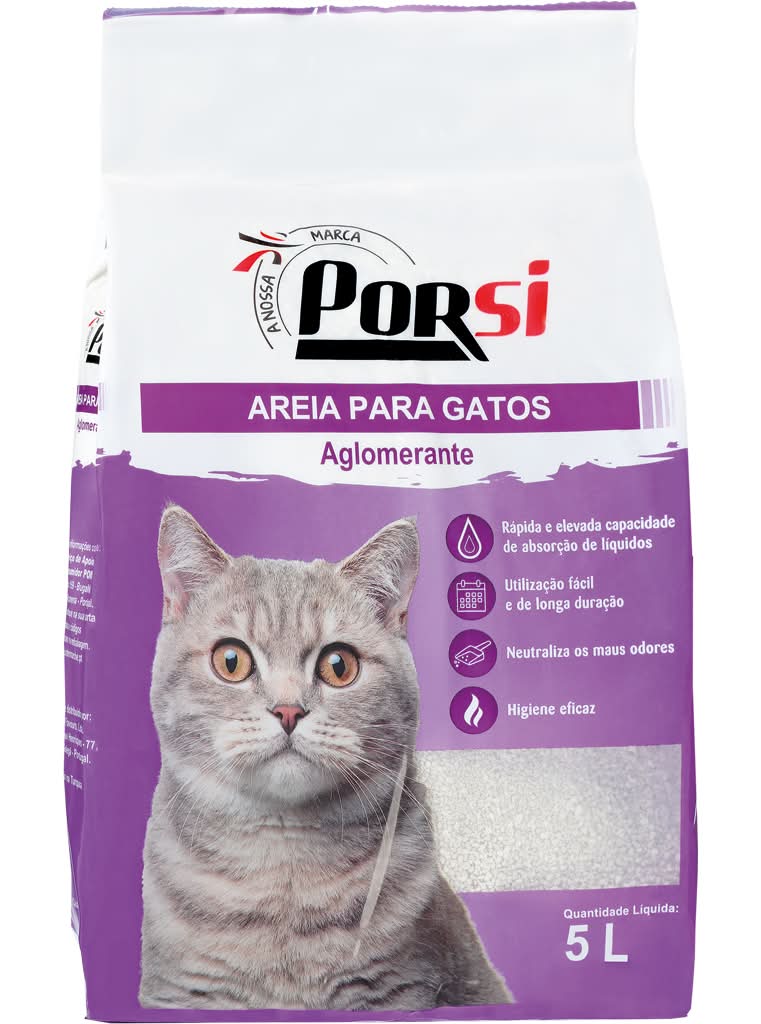 PorSi - Areia para gato aglomerante, embalagem de 5 litros
